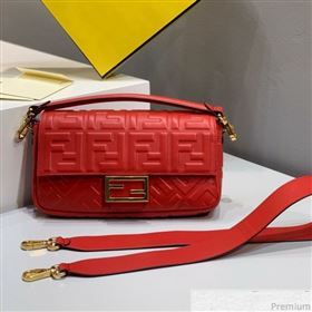 Fendi Baguette Medium FF Logo Lambskin Flap Bag Red 2019 (CL-9031838)