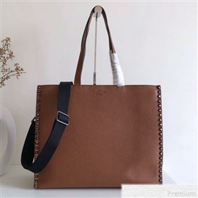 Valentino Rockstud Trimmed Shopper Tote Brown 2019 (JJ3-9042412)