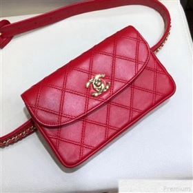 Chanel Lambskin Flap Waist Bag/Belt Bag A88612 Red 2019 (SMJD-9042246)