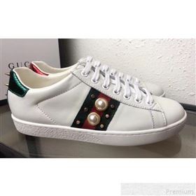 Gucci Ace Studded Leather Sneaker with Pearls 431887 2019 (ANQI-9042466)