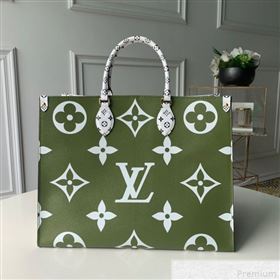 Louis Vuitton Onthego Shopper Tote Bag M44571 Khaki Green/White 2019 (KD-9042630)