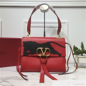 Valentino Leopard Medium VRING Calfskin Shoulder Bag Red 2019 (XYD-9042642)