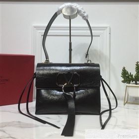 Valentino Small VRING Crinkle Calfskin Shoulder Bag Black 2019 (XYD-9042643)