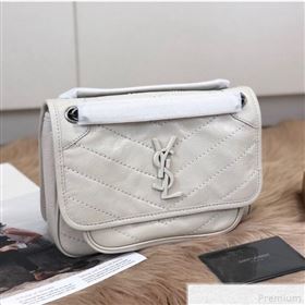 Saint Laurent Baby Niki Chain Bag in Vintage Leather 533037 White 2019 (KTS-9042712)