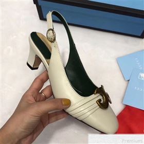 Gucci Leather Mid-heel Slingback Pump with Half Moon GG ‎572818 White 2019 (ANDI-9042858)