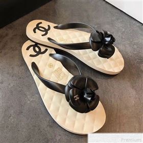 Chanel Camellia Flat Slide Sandals Black 2019 (EM-9042806)