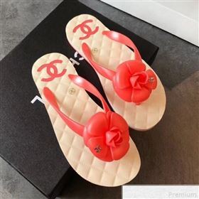 Chanel Camellia Flat Slide Sandals Red 2019 (EM-9042807)