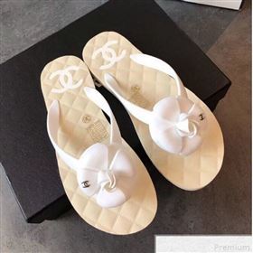 chaneI Camellia Flat Slide Sandals White 2019 (EM-9042808)