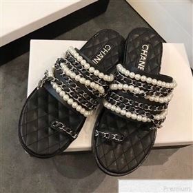 Chanel Pearls Lambskin Flat Sandals G34407 Black 2019 (EM-9042814)