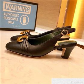 Gucci Leather Mid-heel Slingback Pump with Half Moon GG 572818 Black 2019 (SIYA-9042833)