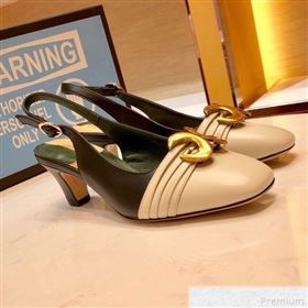 Gucci Leather Mid-heel Slingback Pump with Half Moon GG ‎572818 White/Black 2019 (SIYA-9042834)