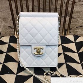 Chanel Lambskin Pearl Flap Clutch with Chain AP0367 White 2019 (JDH-9041816)