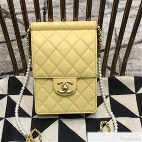 Chanel Lambskin Pearl Flap Clutch with Chain AP0367 Yellow 2019 (JDH-9041818)