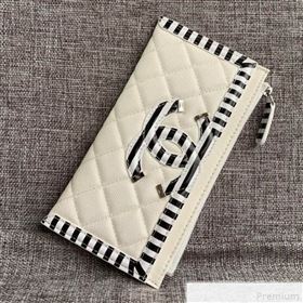 Chanel Calfskin Stripes Trim Wallet A80069 White (SSZ-9041819)