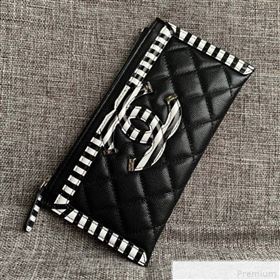 Chanel Calfskin Stripes Trim Wallet A80069 Black (SSZ-9041820)