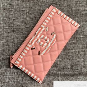 Chanel Calfskin Stripes Trim Wallet A80069 Pink (SSZ-9041822)