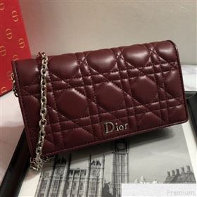 Dior Lady Dior Leather Clutch with Chain Burgundy (BFS-9041902)