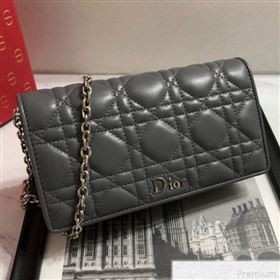 Dior Lady Dior Leather Clutch with Chain Grey (BFS-9041903)