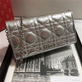 Dior Lady Dior Leather Clutch with Chain Silver (BFS-9041905)