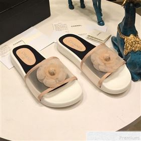 Chanel Camellia Mesh Flat Slide Sandals G34754 Nude 2019 (ANDI-9042007)