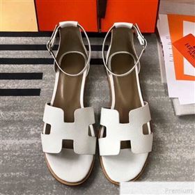 Hermes Santorini Grained Calfskin Flat Sandals White 2019 (KQN-9042642)