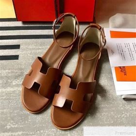 Hermes Santorini Smooth Calfskin Flat Sandals Brown 2019 (KQN-9042625)