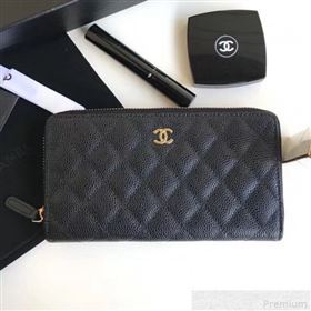 chaneI Zip Around Long Wallet in Grained Leather Black/Gold (YD-9042723)