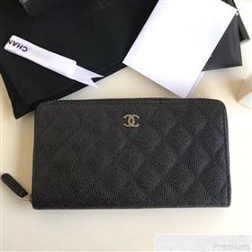 Chanel Zip Around Long Wallet in Grained Leather Black (YD-9042724)
