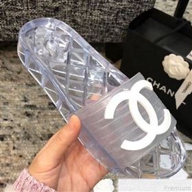 Chanel Flat Transparent Color CC Slide Sandals White 2019 (KQN-9050763)