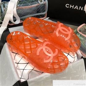 Chanel Flat Transparent Color CC Slide Sandals Orange 2019 (KQN-9050766)