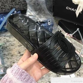 Chanel Flat Transparent Color CC Slide Sandals All Black 2019 (KQN-9050768)