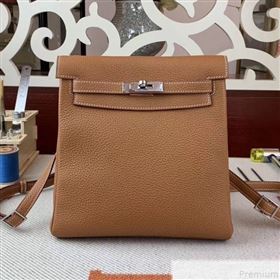 Hermes Kelly Ado Backpack 22cm in Togo Leather Light Brown/Silver(Half Handmade) 2019 (AMIN-9043048)