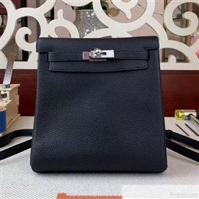 Hermes Kelly Ado Backpack 22cm in Togo Leather Black/Silver(Half Handmade) 2019 (AMIN-9043049)