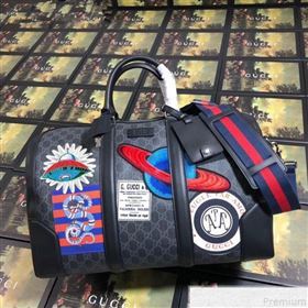 Gucci Night Courrier Soft GG Supreme Carry-on Travel Duffle Bag 474131 Black/Grey 2019 (BLWX-9050733)
