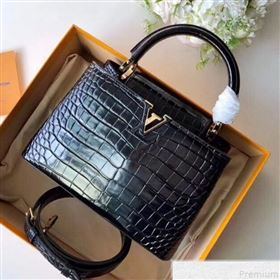 Louis Vuitton Capucines BB Top Handle Bag in Crocodilian Leather N92173 Black 2019 (FANG-9050750)