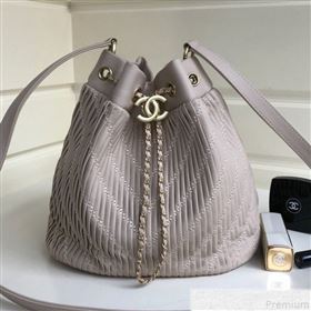 Chanel Chevron Pleated Bucket Bag Light Gray 2019 (YD-9043011)