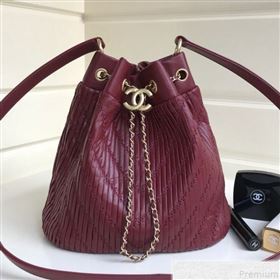 Chanel Chevron Pleated Bucket Bag Burgundy 2019 (YD-9043013)