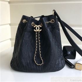 Chanel Chevron Pleated Bucket Bag Black 2019 (YD-9043014)
