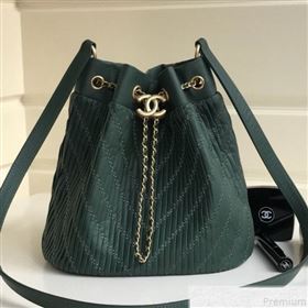 Chanel Chevron Pleated Bucket Bag Green 2019 (YD-9043015)