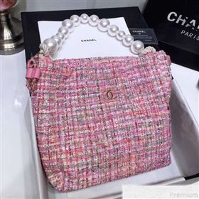Chanel Sequin Tweed Pearls Handle Shopping Tote Bag Pink 2019 (FM-9043022)