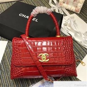 Chanel Crocodile Embossed Leather Flap Top Handle Bag A93050 Red 2019 (XINX-9050901)