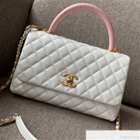 Chanel Grained Quilted Calfskin Coco Handle Flap Top Handle Bag White/Pink 2019 (SSZ-9050915)