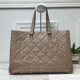 Valentino Large Quilted Boomstud Shopping Tote Taupe 2019 (XYD-9050928)