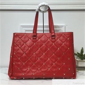 Valentino Large Quilted Boomstud Shopping Tote Red 2019 (XYD-9050926)