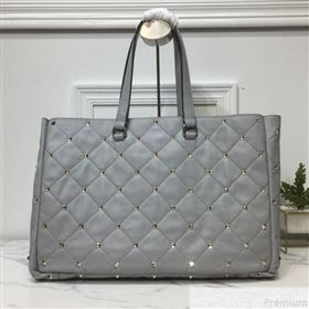 Valentino Large Quilted Boomstud Shopping Tote Light Grey 2019 (XYD-9050927)