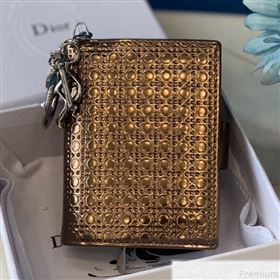 Dior Card Holder in Micro-Cannage Metallic Calfskin Gold (BFS-9051024)