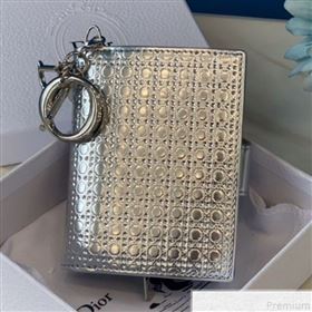 Dior Card Holder in Micro-Cannage Metallic Calfskin Silver (BFS-9051025)