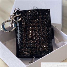 Dior Card Holder in Micro-Cannage Metallic Calfskin Black (BFS-9051026)