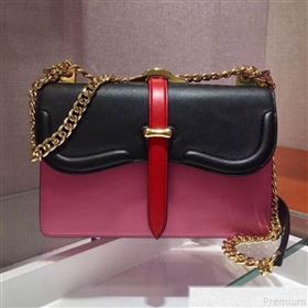 Prada Belle Leather Shoulder Bag 1BD188 Pink/Black 2019 (PYZ-9051034)