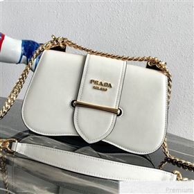 Prada Sidonie Leather Saddle Shoulder Bag 1BD184 White 2019 (PYZ-9051037)